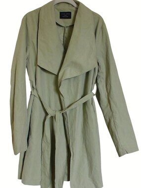 Women's Love Tree Light Green Wrap Trench Coat Light Jacket in Large
